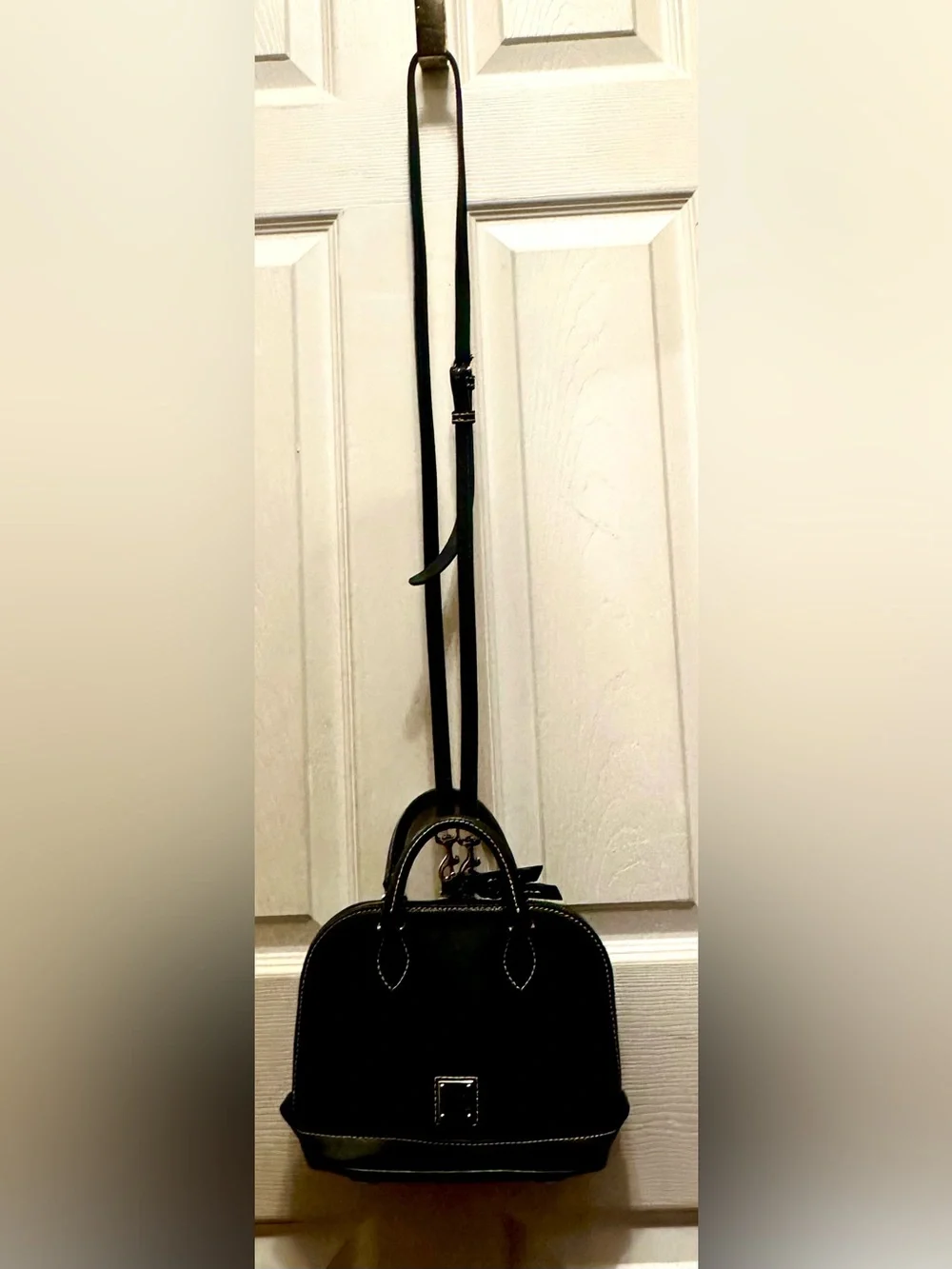Dooney & Bourke Black Leather Dome Satchel with Crossbody Strap